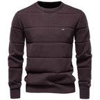 Men's Knitted Crew Neck Jumper – Long Sleeve Textured Sweater with Ribbed Trims