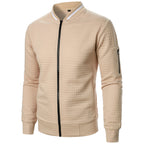 Men's Full-Zip Knitted Jacket – Stand Collar Long Sleeve Sweater with Zipped Pockets