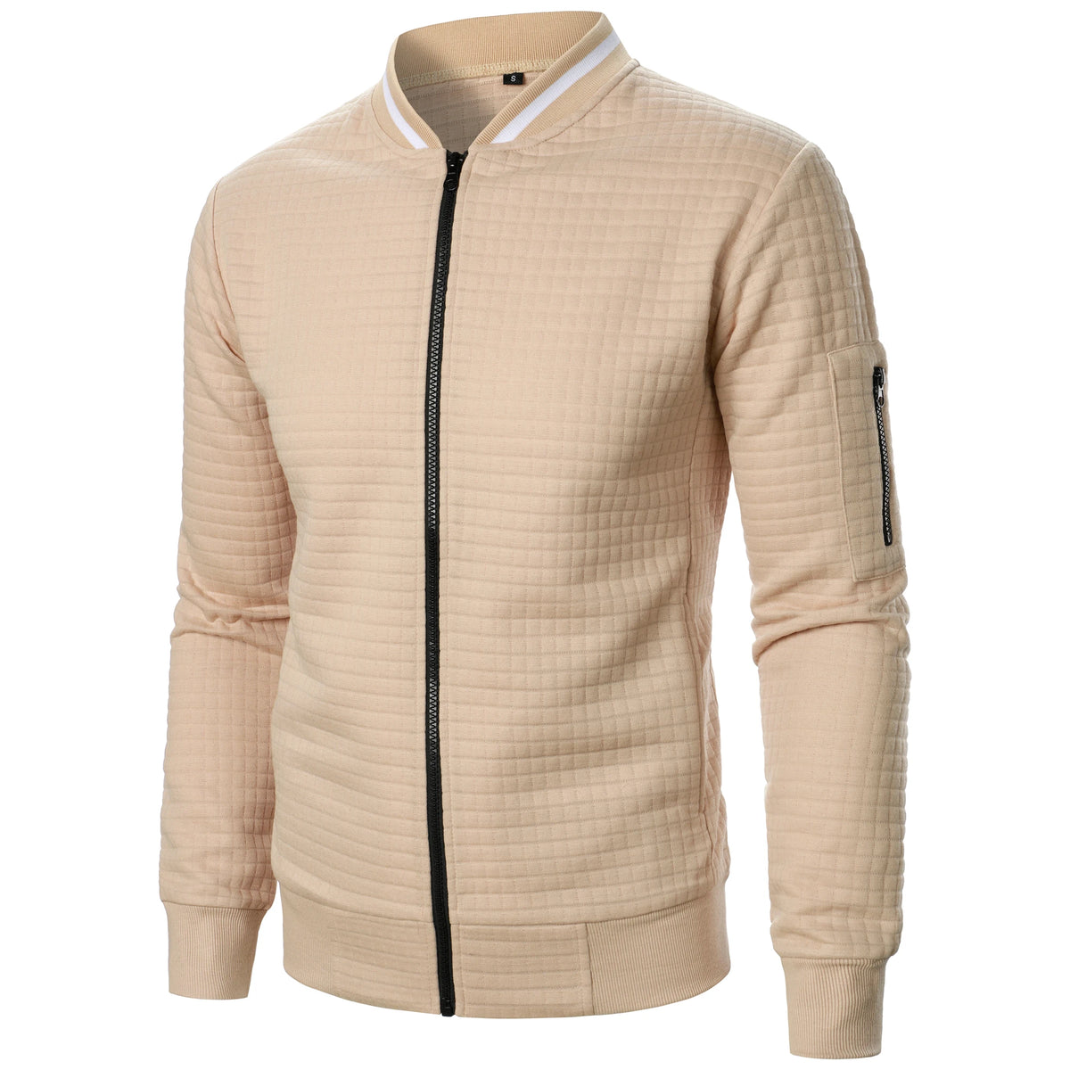 Men's Full-Zip Knitted Jacket – Stand Collar Long Sleeve Sweater with Zipped Pockets