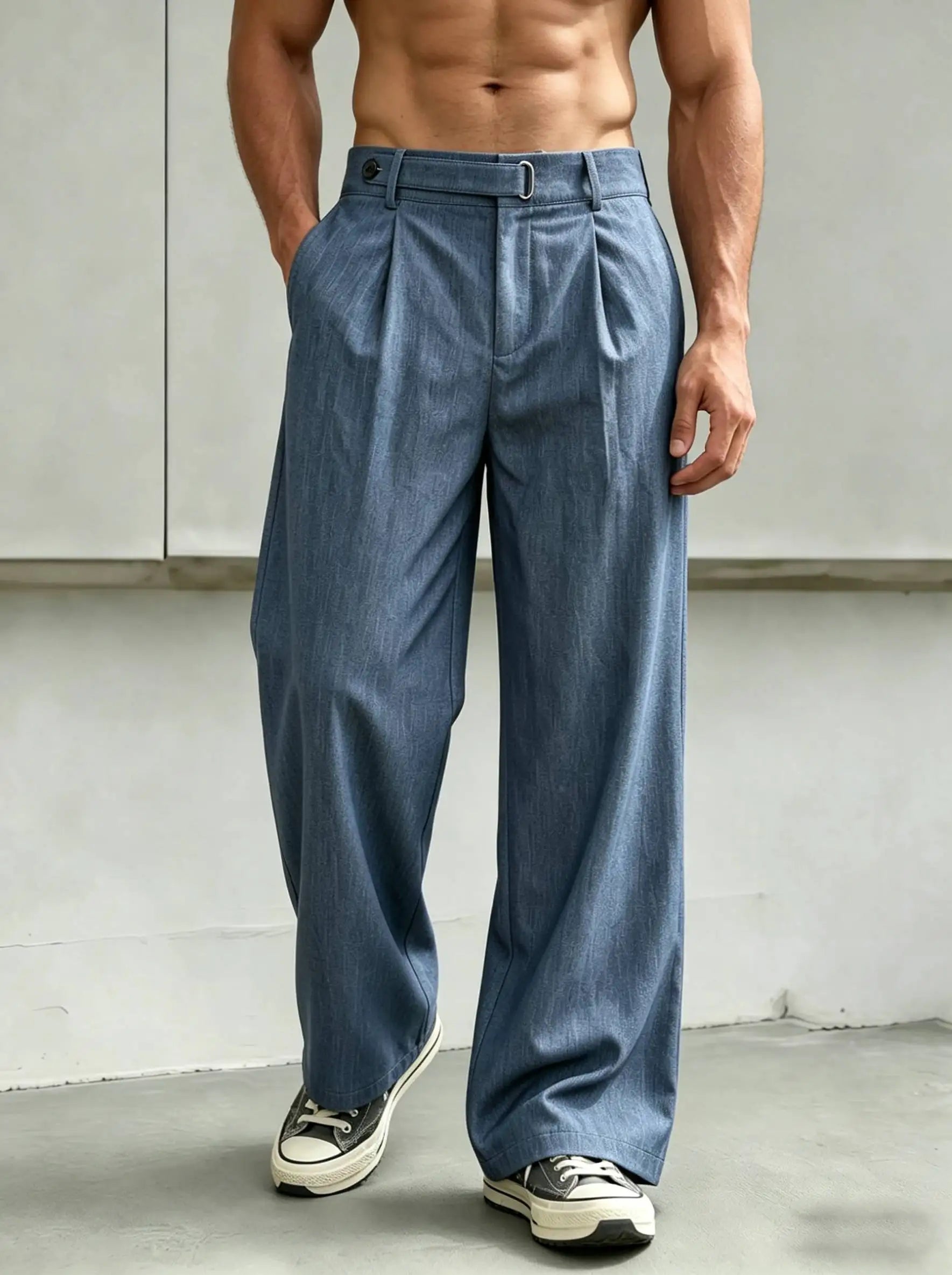 Men's Straight Leg Pleated Trousers