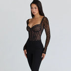 Sheer Lace Long Sleeve Bodysuit