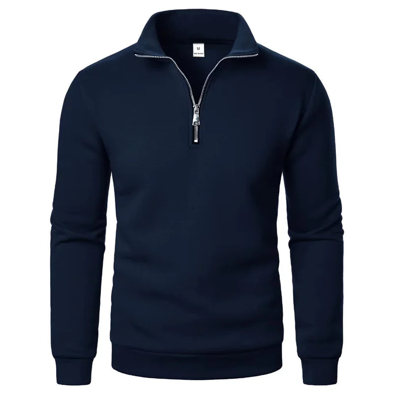 Men's Zip Neck Jumper with Ribbed Cuffs
