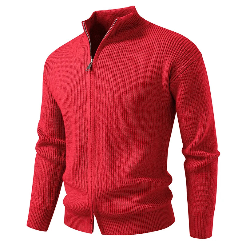 Men's Quarter Zip Knit Jumper with Ribbed Hem