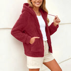 Women's Fleece Hooded Jacket – Full Zip Long Sleeve Winter Hoodie with Front Pockets