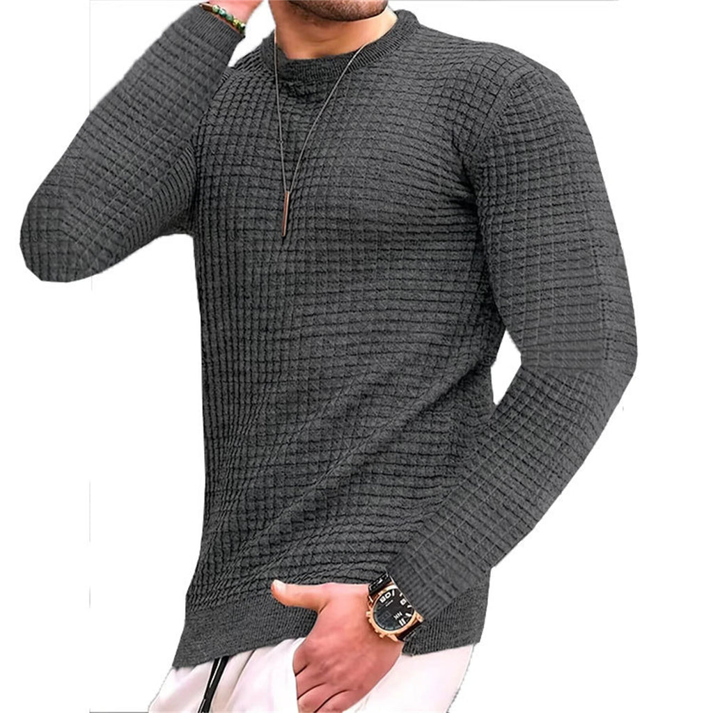 Men's Grid Pattern Crew Neck Knit Jumper