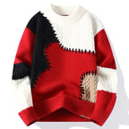 Men's Colour Block Knit Jumper with Crew Neck Patchwork