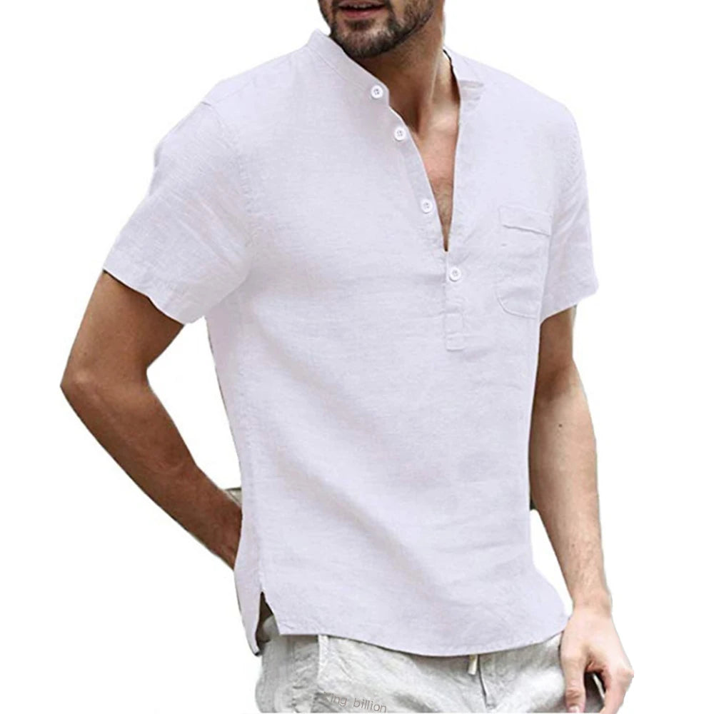 Men's Short Sleeve Henley Pullover Shirt
