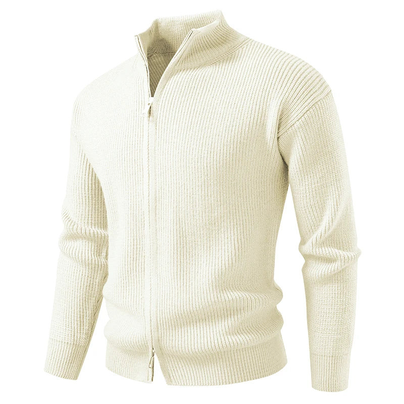 Men's Quarter Zip Knit Jumper with Ribbed Hem