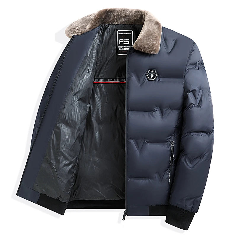 Men's Puffer Jacket – Quilted Winter Coat with Zip Front, Long Sleeves and Fur Collar