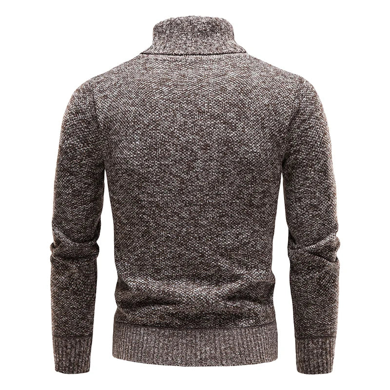 Men's Turtleneck Knit Sweater Ribbed Cuffs And Hem