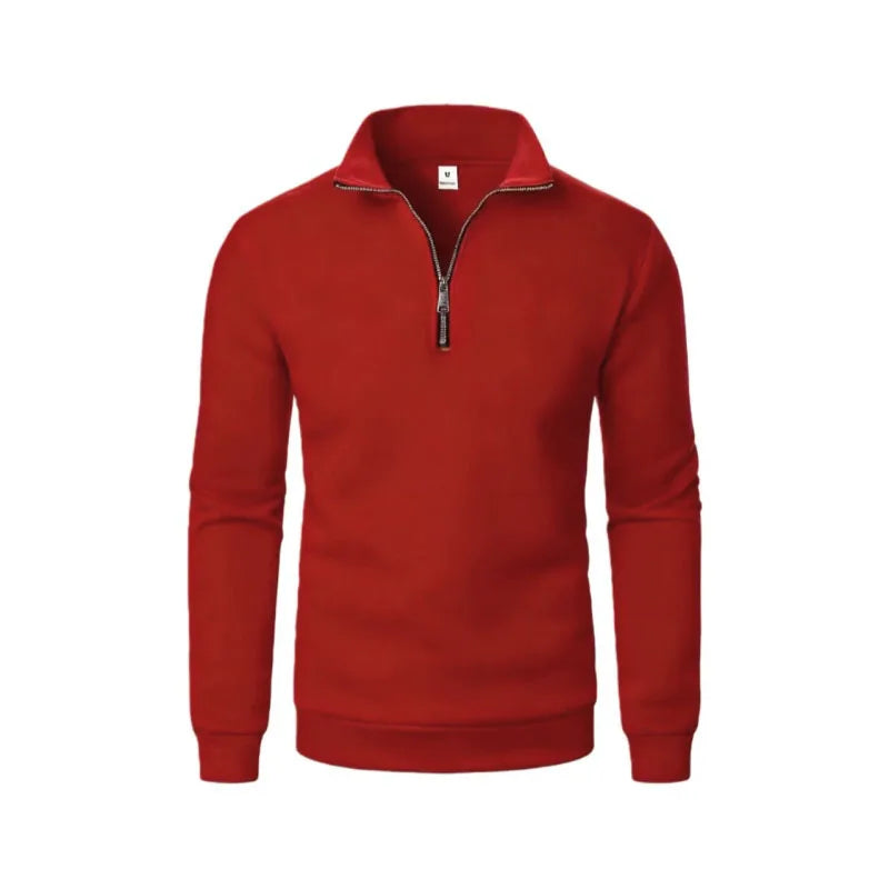 Men's Zip Neck Jumper with Ribbed Cuffs
