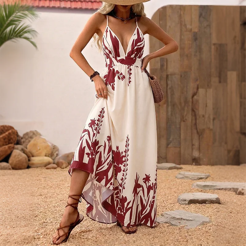 Women's Printed Deep V Maxi Dress