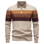 Men's Striped Quarter Zip Pullover Sweater with Ribbed Trim