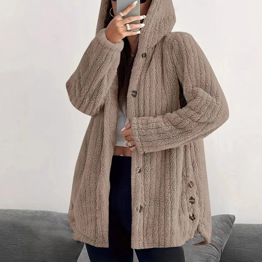Women's Knitted Hooded Cardigan – Long Sleeve Button Front Jumper with Pockets