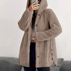 Women's Knitted Hooded Cardigan – Long Sleeve Button Front Jumper with Pockets