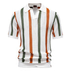 Men's Striped Short Sleeve Polo Shirt with Open Collar