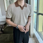 Mens Contrast Collar Knit Polo Shirt