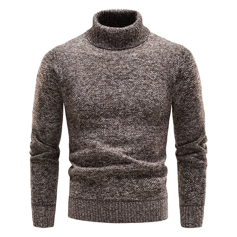 Men's Turtleneck Knit Sweater Ribbed Cuffs And Hem