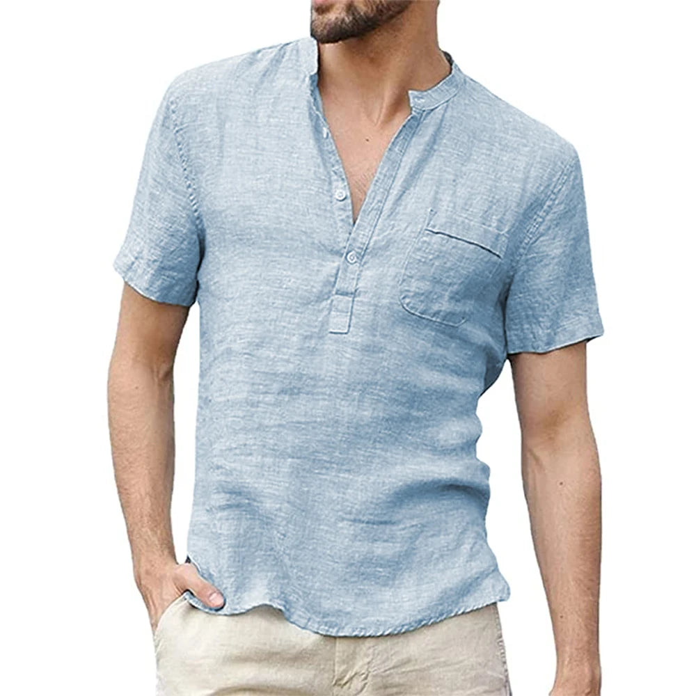 Men's Short Sleeve Henley Pullover Shirt