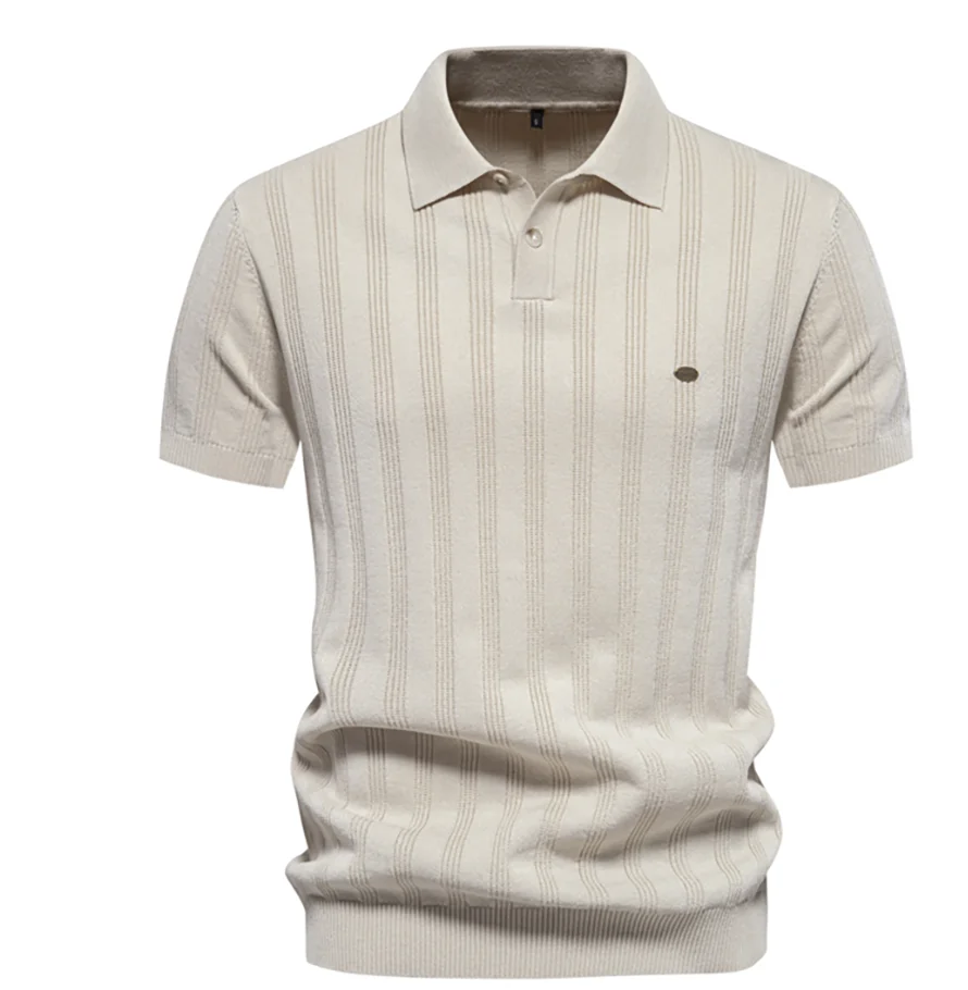 Men's Textured Short Sleeve Polo Shirt with Vertical Rib Design