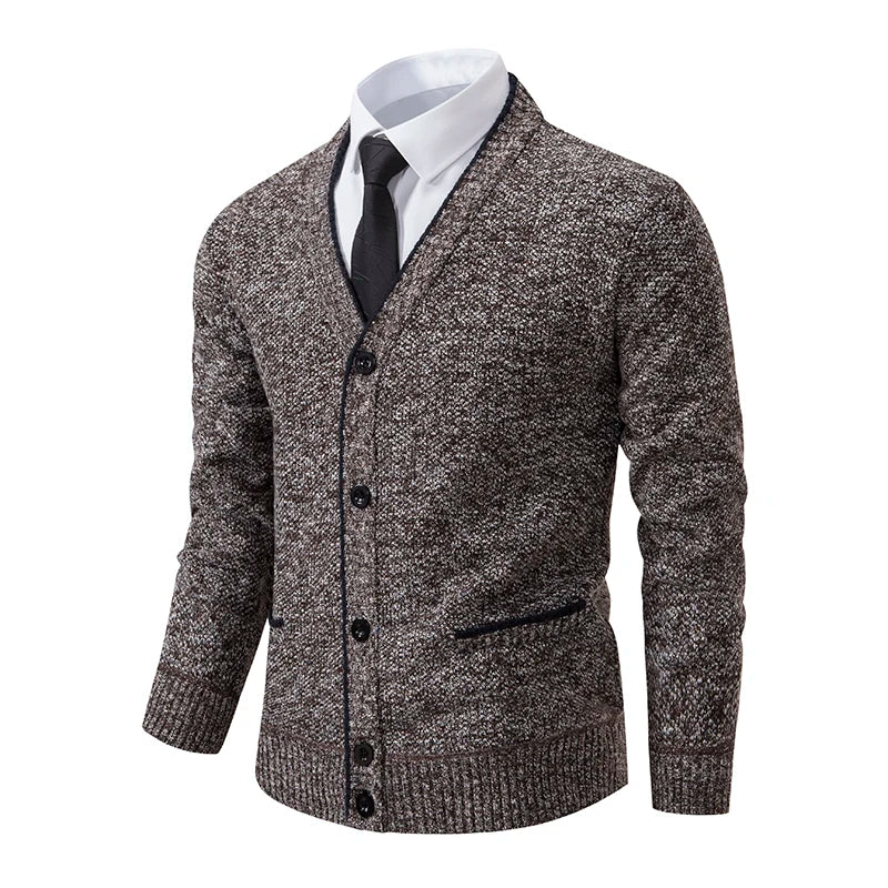 Men's Knitted Cardigan with Button Front Shawl Collar