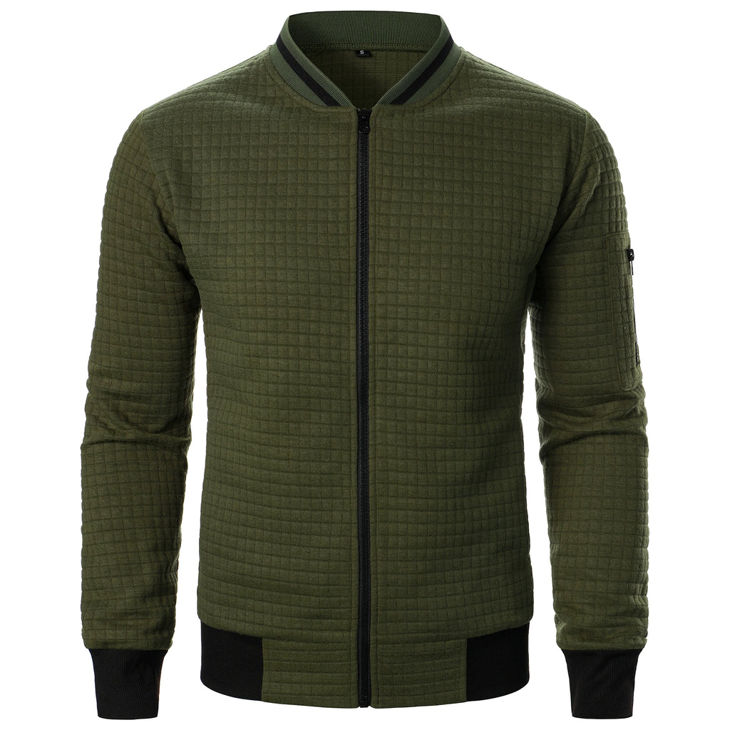 Men's Full-Zip Knitted Jacket – Stand Collar Long Sleeve Sweater with Zipped Pockets