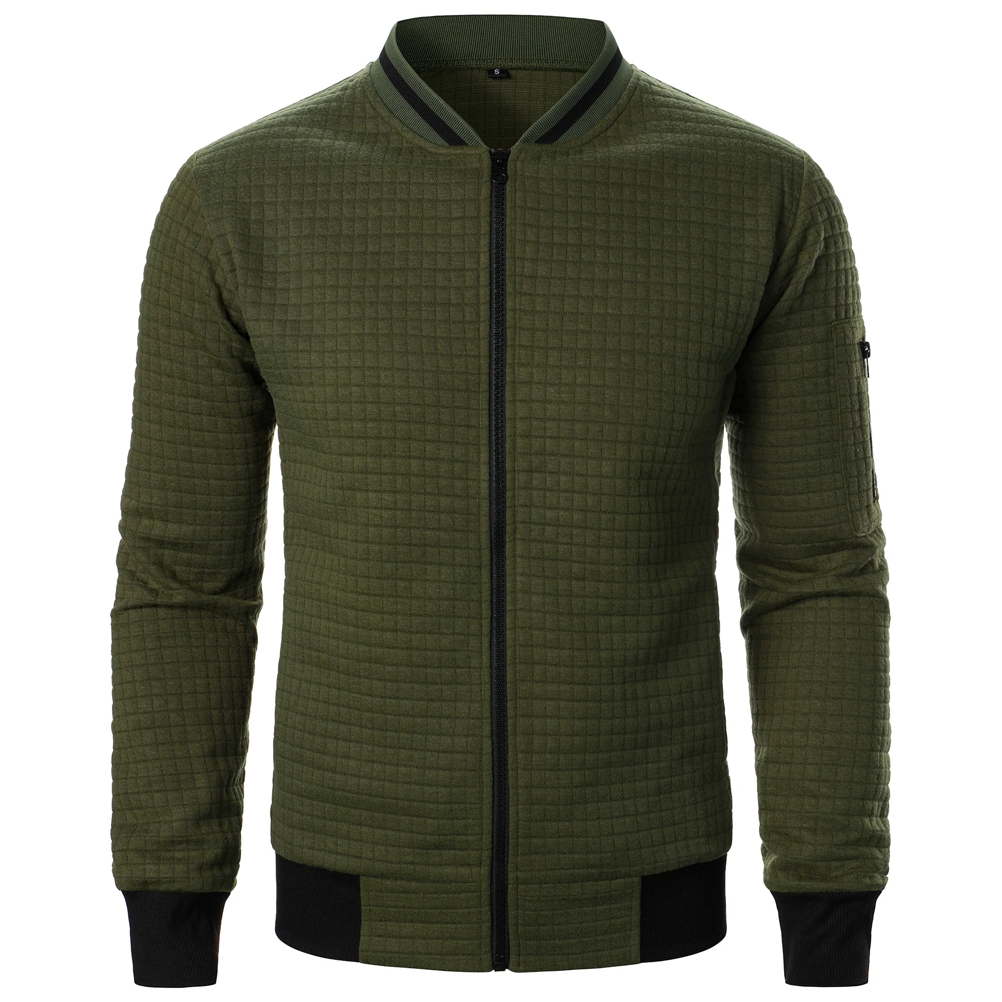 Men's Full-Zip Knitted Jacket – Stand Collar Long Sleeve Sweater with Zipped Pockets