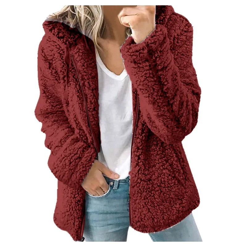 Women's Teddy Fleece Jacket – Fluffy Long Sleeve Open Front Winter Coat