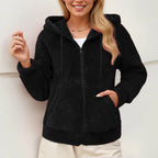 Women's Fleece Hooded Jacket – Full Zip Long Sleeve Winter Hoodie with Front Pockets