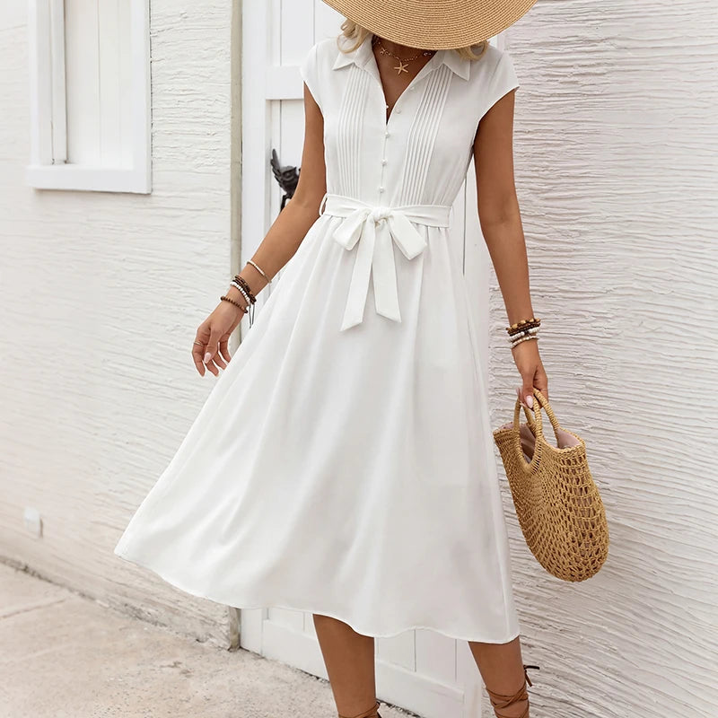 Women's Collared Flare Dress With Belt