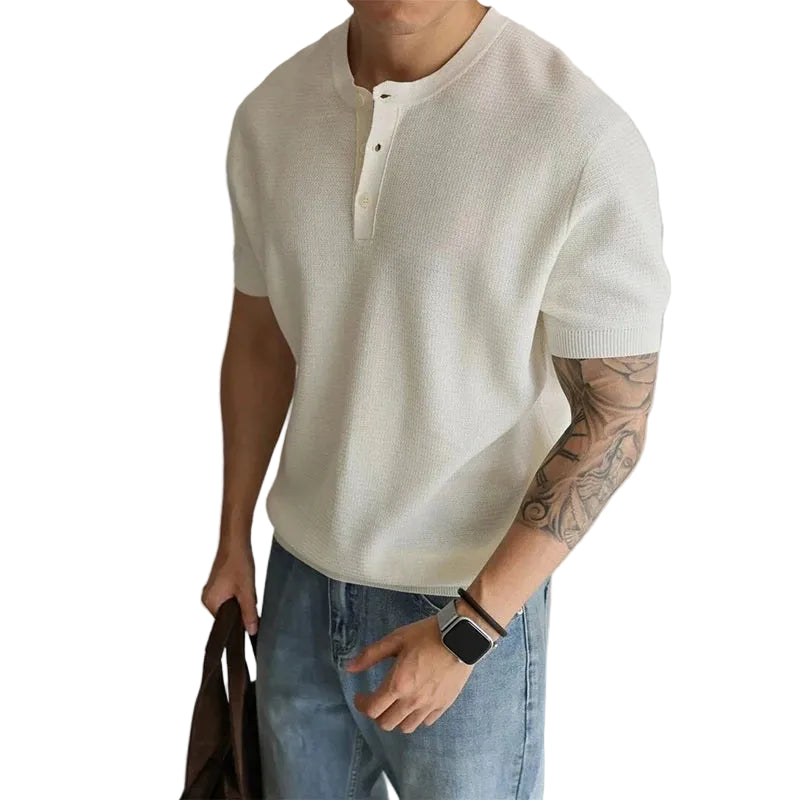 Men's Collarless Button Neck Shirt