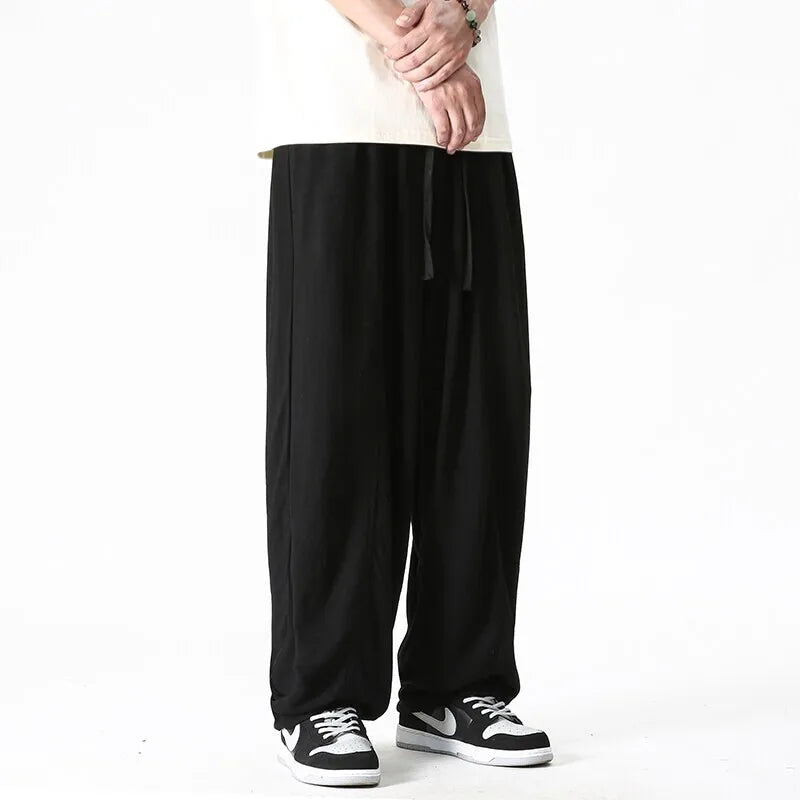 Men's Wide Leg Pull On Drawstring Full Length Pants