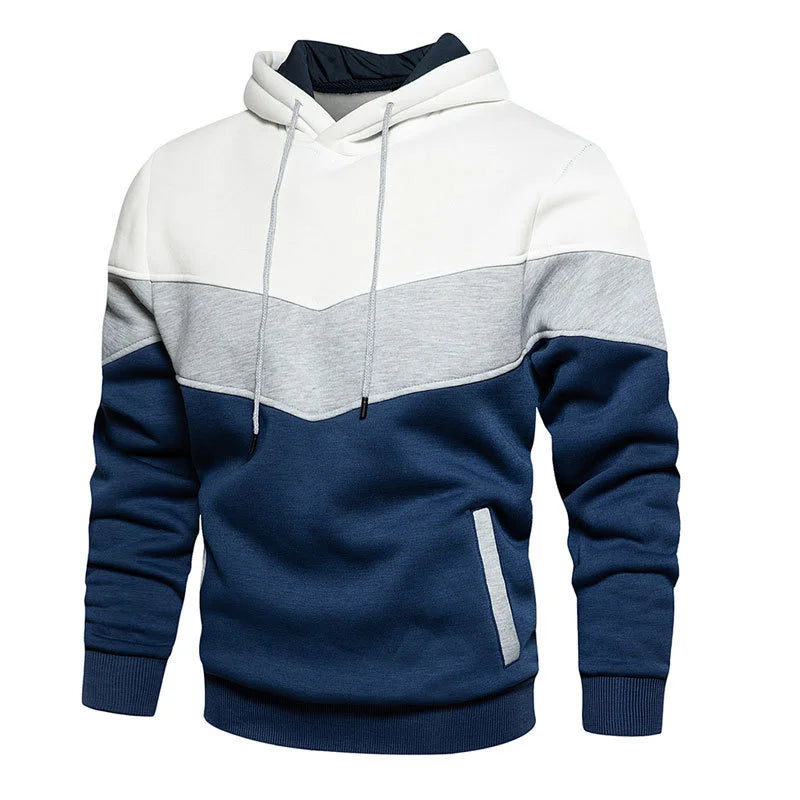 Men's Colour Block Hoodie – Long Sleeve Pullover Sweatshirt with Drawstring Hood