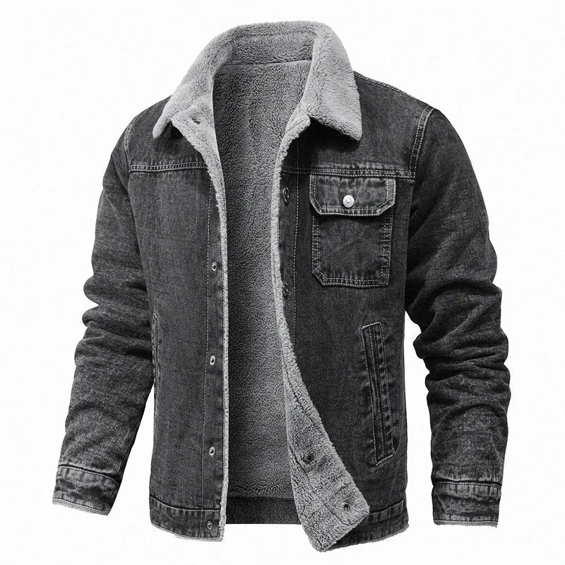 Men's Sherpa Lined Denim Jacket – Long Sleeve Button Front Trucker Coat