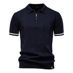 Men's Collared Short Sleeve Polo Shirt with Quarter Zip Closure