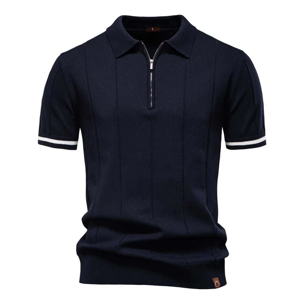Men's Collared Short Sleeve Polo Shirt with Quarter Zip Closure