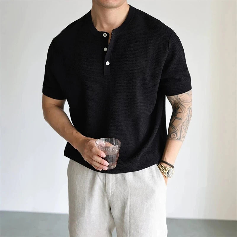 Men's Collarless Button Neck Shirt