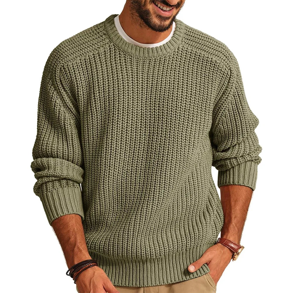 Men's Textured Knit Jumper with Crew Neck Ribbed Cuffs