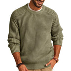 Men's Textured Knit Jumper with Crew Neck Ribbed Cuffs