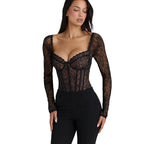 Sheer Lace Long Sleeve Bodysuit