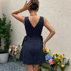 Women's Pinstripe Sleeveless Mini Dress