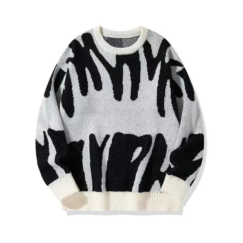 Men's Abstract Pattern Knit Jumper with Crew Neck