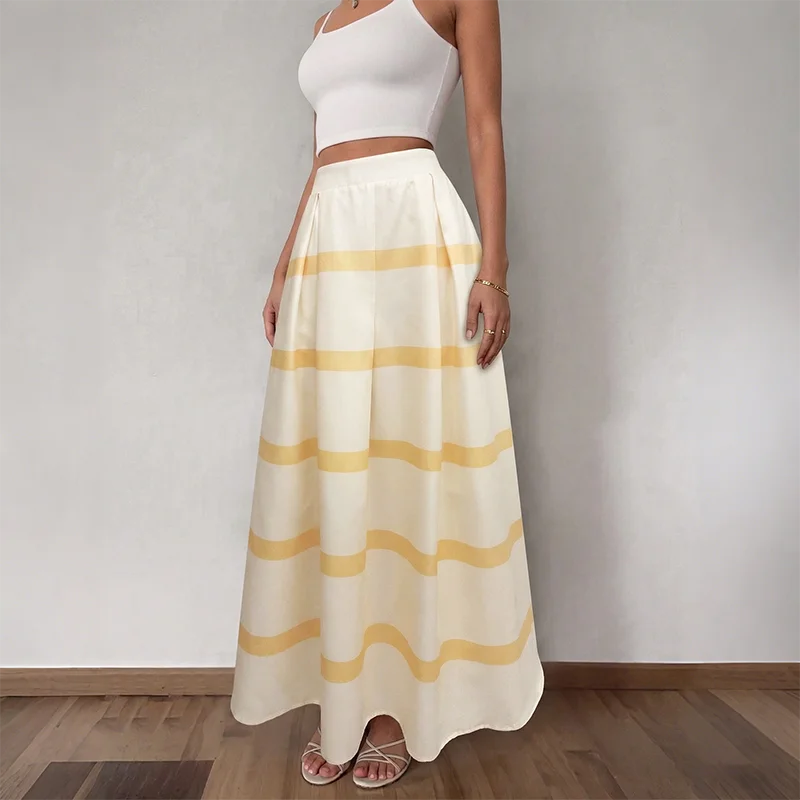 Women's Stripe Pattern High Rise Maxi Skirt