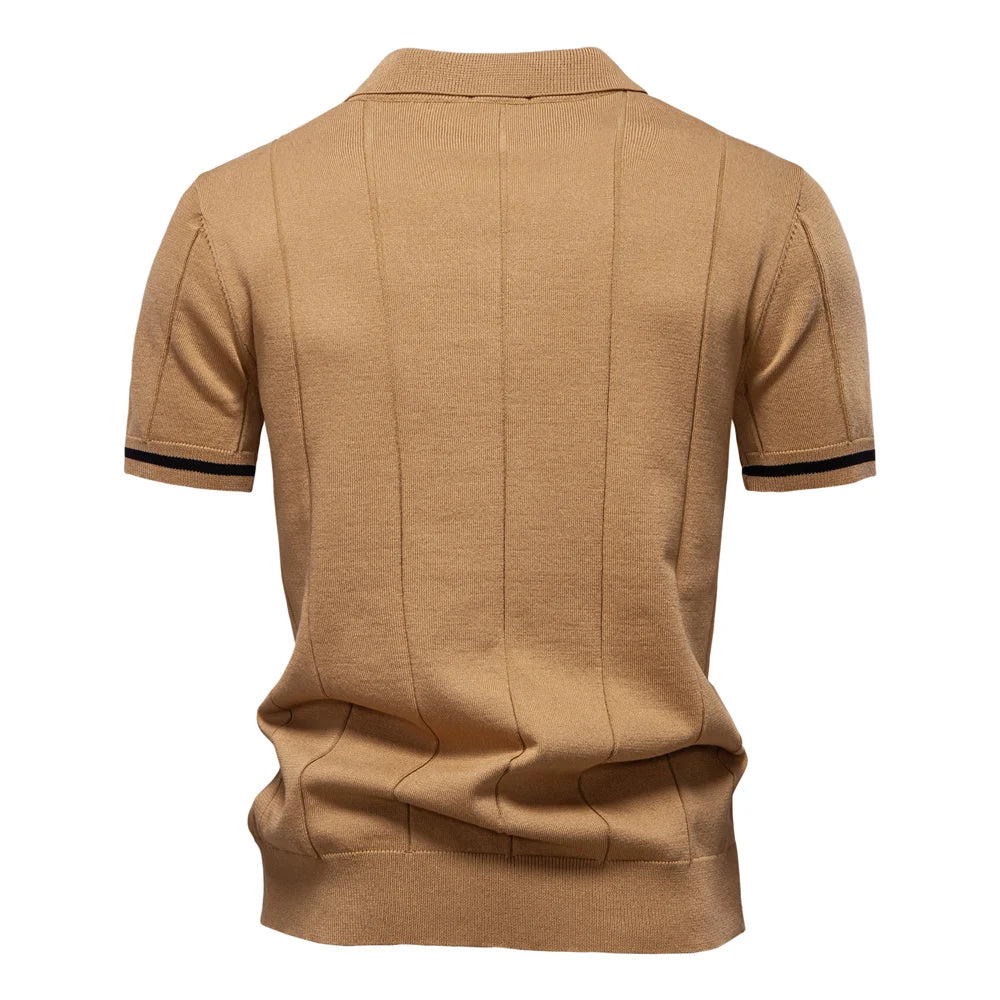 Men's Collared Short Sleeve Polo Shirt with Quarter Zip Closure