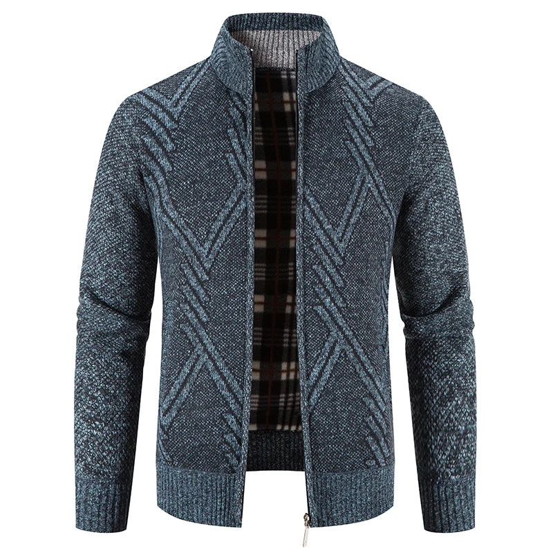 Men's Zip Up Sweater Stand Collar Patterned Knit Jacket