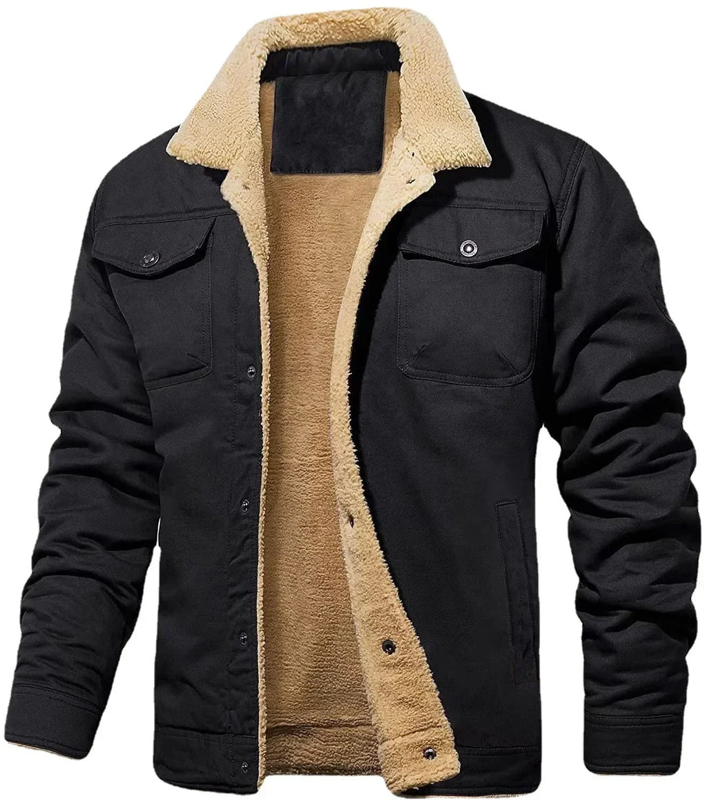 Men's Sherpa Lined Jacket – Button Front Long Sleeve Trucker Jacket with Chest Pockets