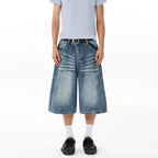 Men's Wide Leg Denim Bermuda Shorts With Classic Pockets