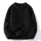 Men's Cable Knit Jumper with Textured Pattern and Ribbed Trims