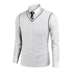 Men's Cable Knit Gilet with V Neck and Contrast Trim