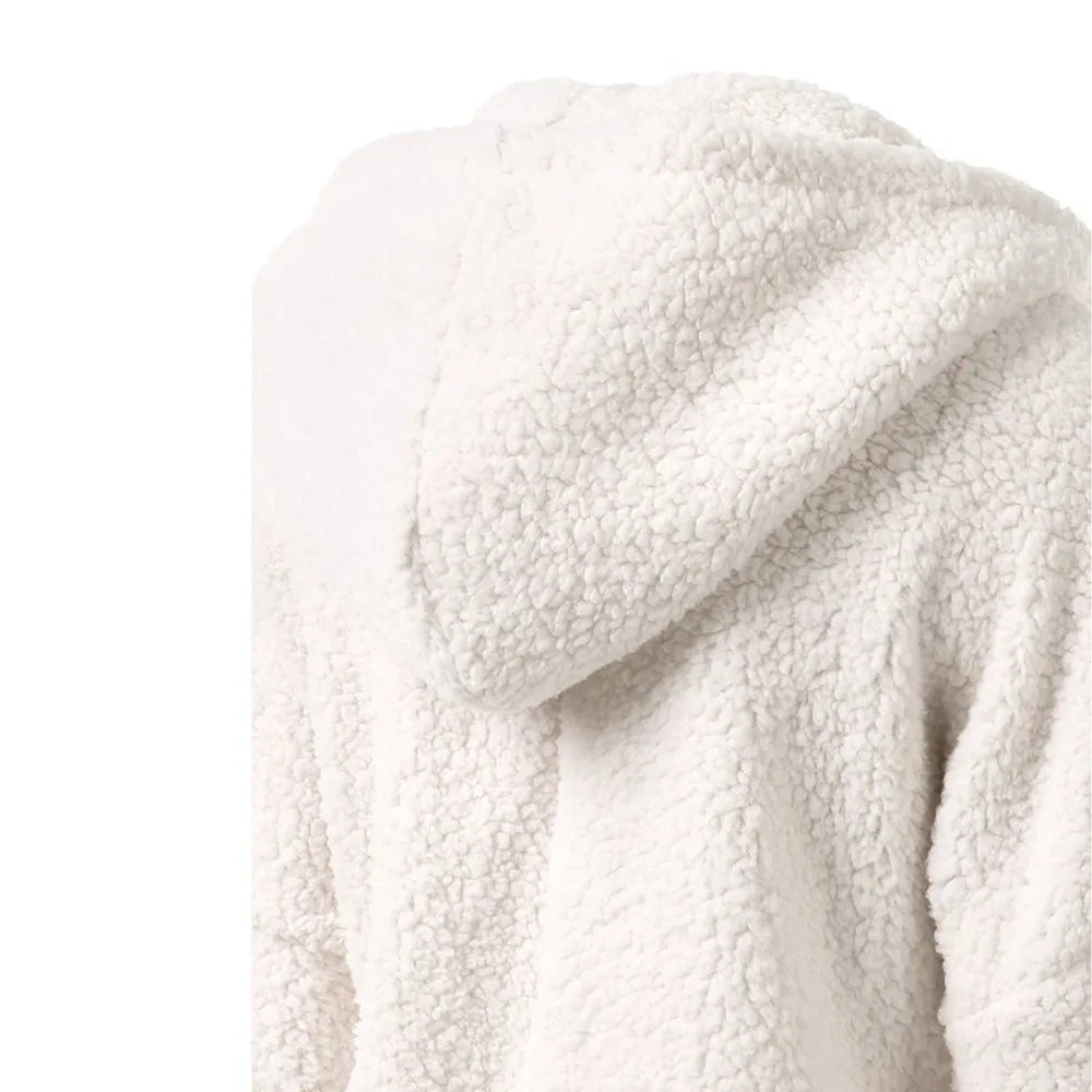 Women's Fleece Hooded Jacket – Full Zip Long Sleeve Winter Coat with Pockets